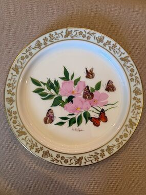Lenox Pink Floral and Gold Butterfly Dinner Plate